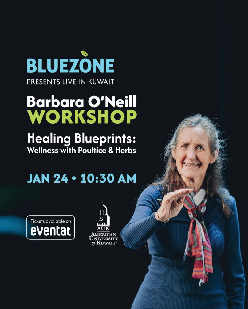 Advertisement for a workshop by Barbara O'Neill on 'Healing Blueprints' with event details.